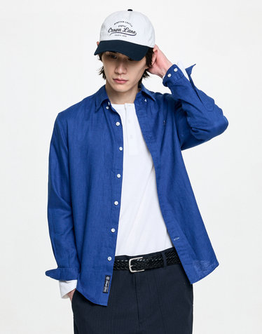[아이코닉] 다크블루 린넨 솔리드 셔츠