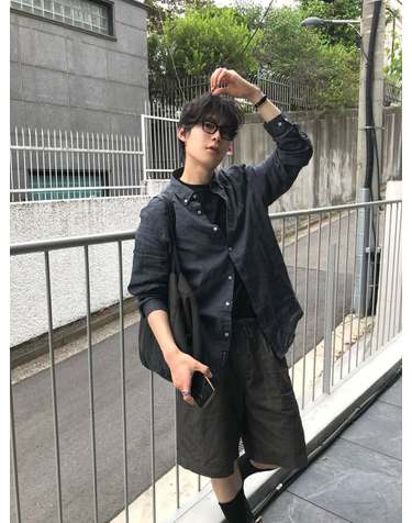 [아이코닉] 차콜 린넨 솔리드 셔츠