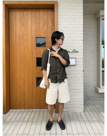 [아이코닉] 카키 린넨 솔리드 셔츠