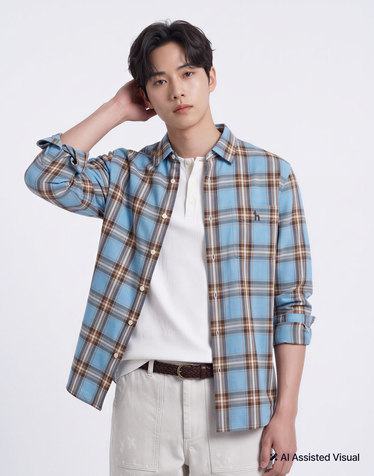 블루 이지케어 체크 셔츠