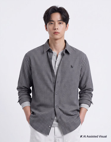 네이비 스몰 윈도우 체크 셔츠