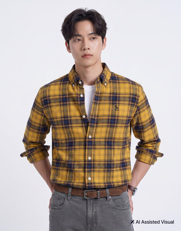 옐로우 플란넬 체크 셔츠