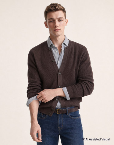 [FINE WOOL] 브라운 하찌 라운드 가디건