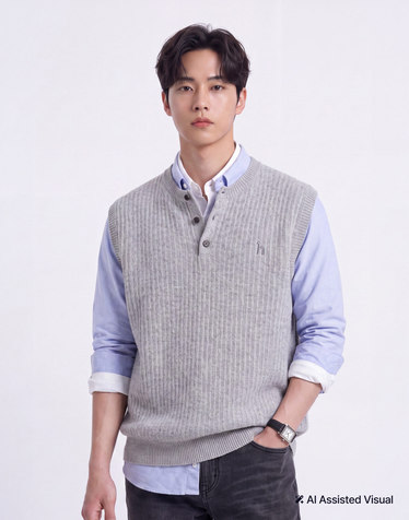 그레이 헨리넥 니트 베스트