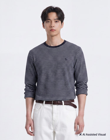 네이비 스트라이프 와플 티셔츠