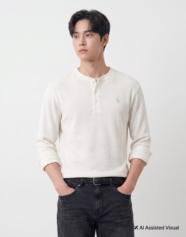 크림 와플 헨리넥 티셔츠