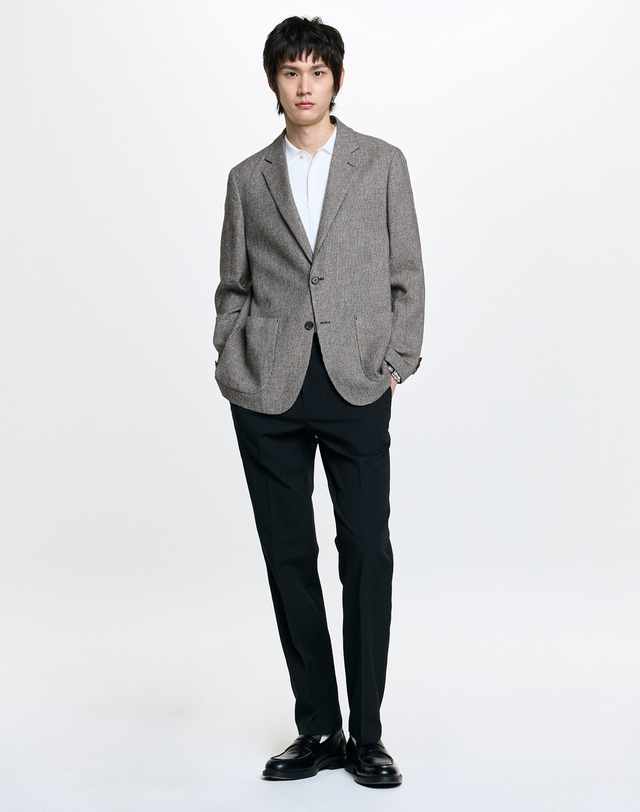 헤지스 남성 FORTEX 브라운 린넨 트위드 자켓 착용컷