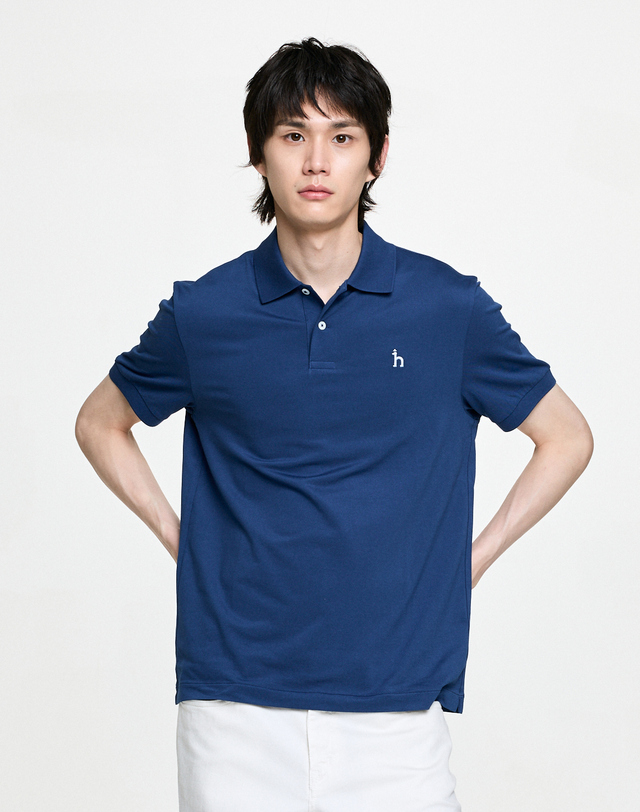헤지스 남성 [아이코닉][링클프리][COOLIGHT] 블루 C/P 피케 폴로셔츠 착용컷
