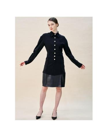 Leatherette Patch Solid Black Dress