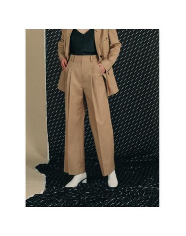 소모 베이지 더블 터크 와이드 팬츠_WORSTED BEIGE DOUBLE TUCK WIDE PANTS