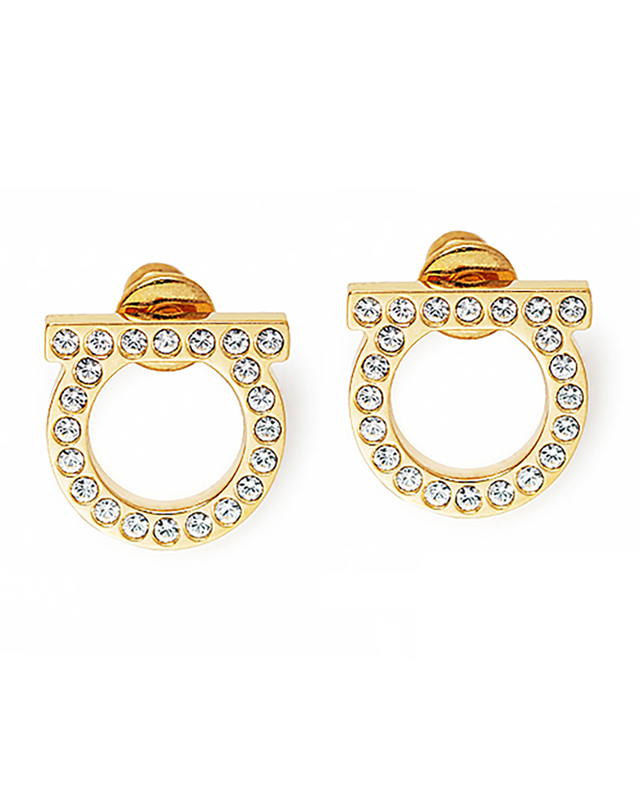 살바토레 페라가모 [FERRAGAMO] 페라가모 간치니 크리스탈 귀걸이 76-0122 GOLD 696573 착용컷