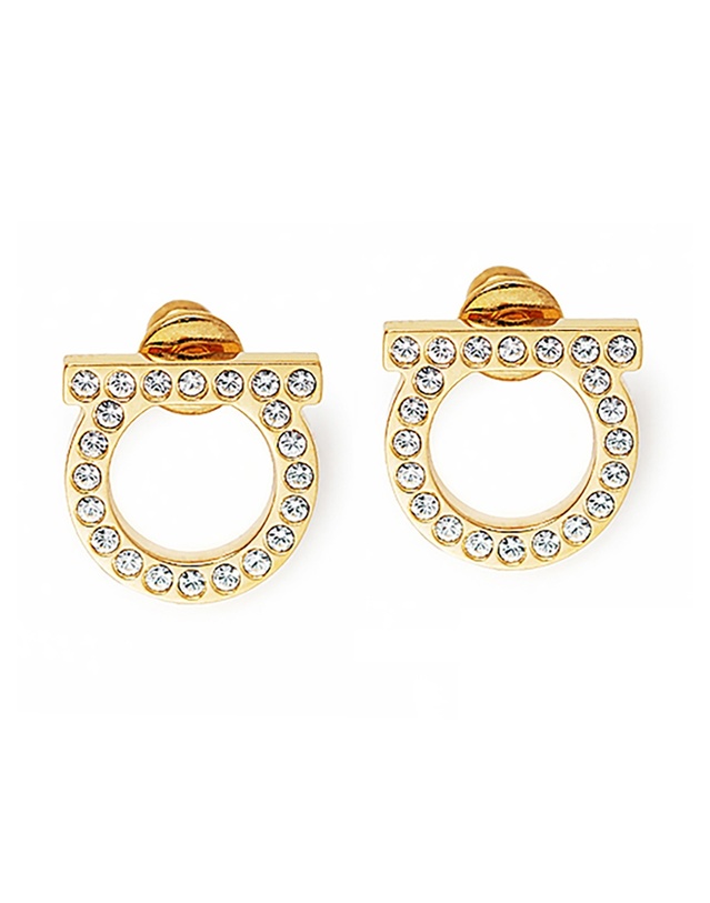 살바토레 페라가모 [FERRAGAMO] 페라가모 간치니 크리스탈 귀걸이 76-0122 GOLD 696573 착용컷