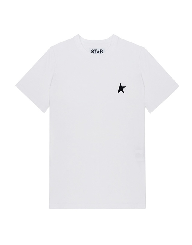 골든구스 [GOLDENGOOSE] 골든구스 스타 컬렉션 블랙 스타 여성 티셔츠 GWP01220-P000593-10364 착용컷