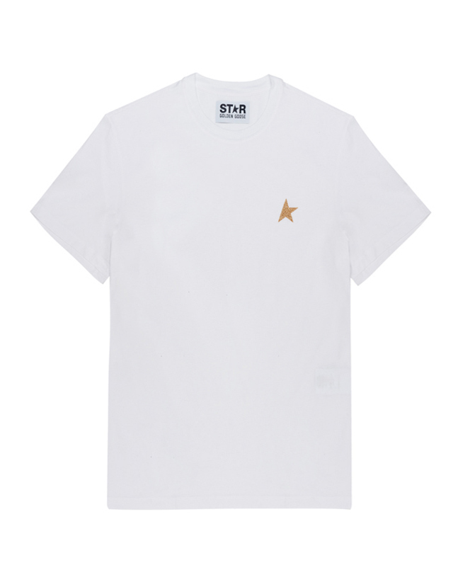 골든구스 [GOLDENGOOSE] 골든구스 스타 글리터 로고 남성 티셔츠 GMP01220-P000594-10272 착용컷