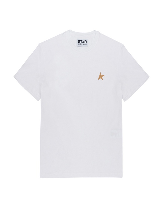 골든구스 [GOLDENGOOSE] 골든구스 스타 글리터 로고 남성 티셔츠 GMP01220-P000594-10272 착용컷