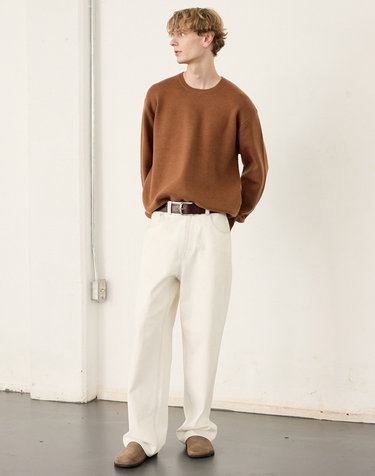 울 블렌드 라운드 니트 브라운