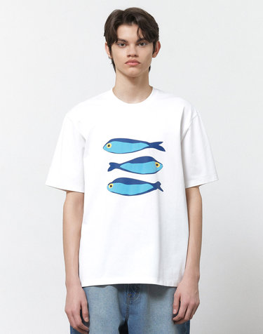 THREE MACKEREL 크롭 반팔 티셔츠 화이트