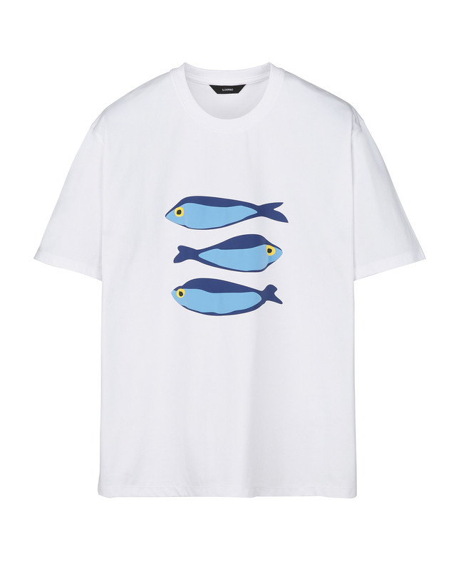 일꼬르소 THREE MACKEREL 크롭 반팔 티셔츠 화이트 흰색 착용컷