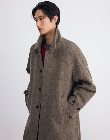 알파카 울 블렌드 홉색 발마칸 코트 라이트 브라운