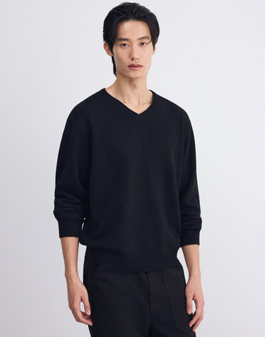 램스울 롤업 브이넥 니트 블랙