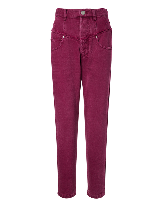 이자벨마랑 레드 데미지장식 면 데님팬츠 진한 레드 착용컷