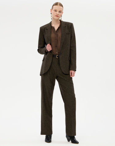카키 스트라이프 울캐시미어혼방 자켓