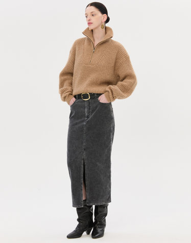 블랙 코듀로이 면혼방 스커트