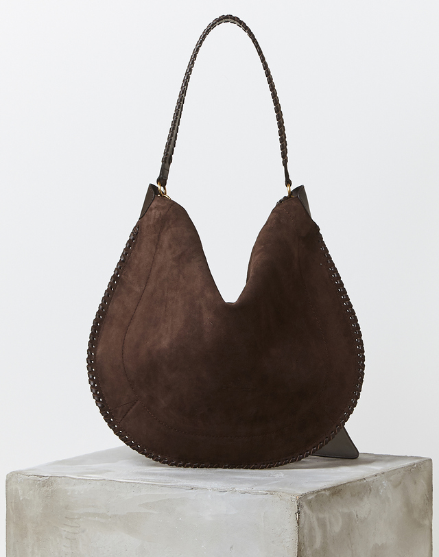 이자벨마랑 OSKAN HOBO SOFT 오스칸 호보 소프트 / 브라운 음각로고 소가죽 스웨이드 크로스 진한 브라운 착용컷