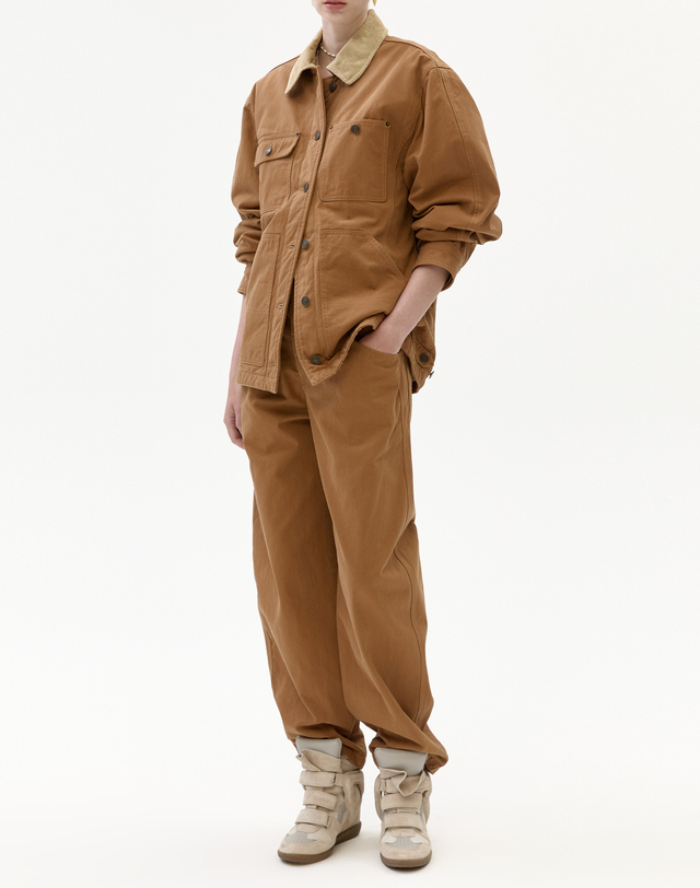 이자벨마랑 카멜 포켓배색 면 자켓 캐멀 착용컷