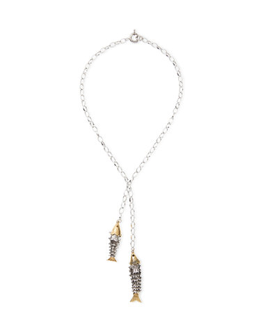[LONG NECKLACE] 실버 더블 물고기 펜던트 체인 목걸이