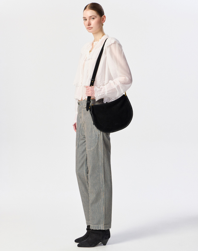 이자벨마랑 [OSKAN SOFT ZIP] 블랙 스웨이드 스터드 장식 투웨이 백 착용컷