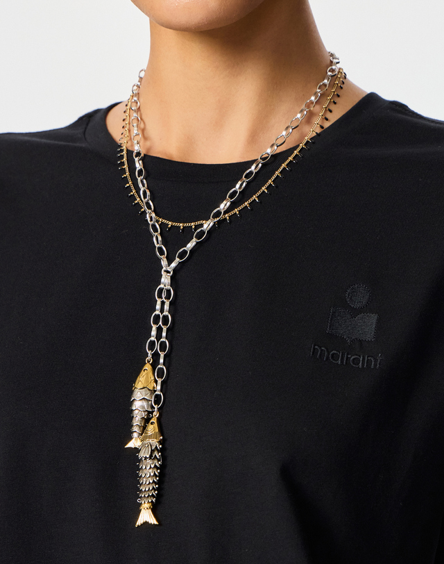 이자벨마랑 [LONG NECKLACE] 실버 더블 물고기 펜던트 체인 목걸이 착용컷