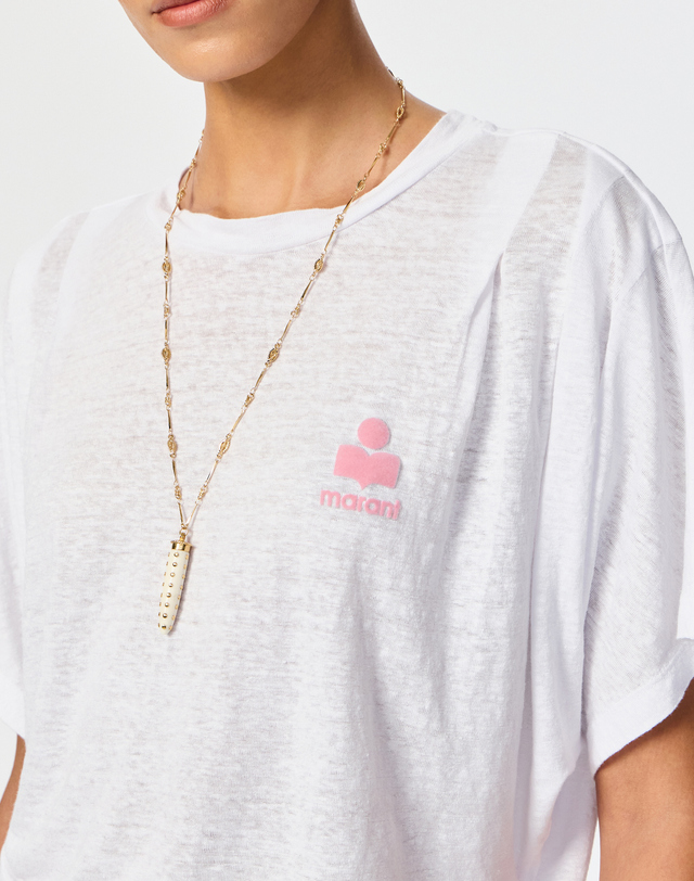 이자벨마랑 [LONG NECKLACE] 크림 물소 뿔 장식 펜던트 목걸이 착용컷