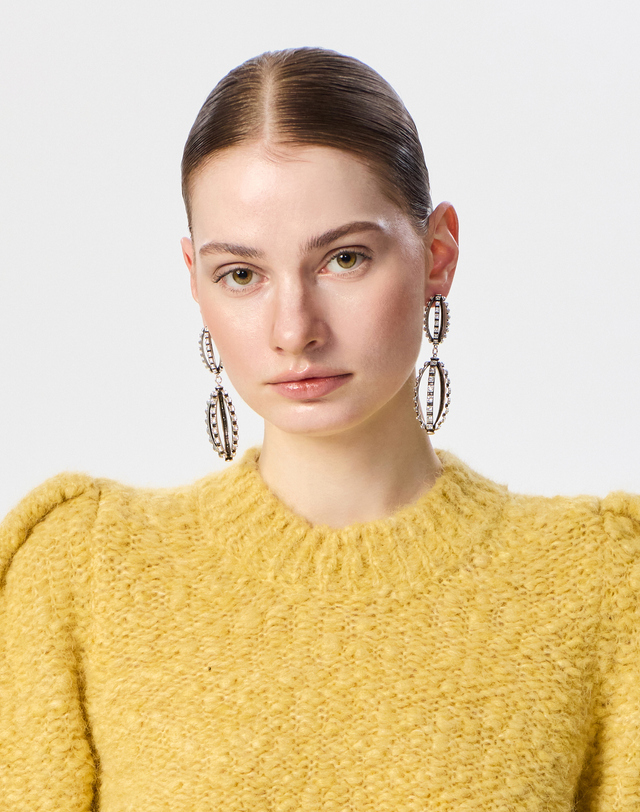 이자벨마랑 [LONG EARRINGS] 실버 라인스톤 더블 드롭 귀걸이 착용컷
