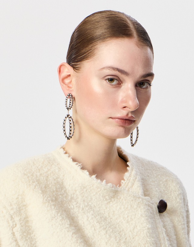 이자벨마랑 [LONG EARRINGS] 실버 라인스톤 더블 드롭 귀걸이 착용컷