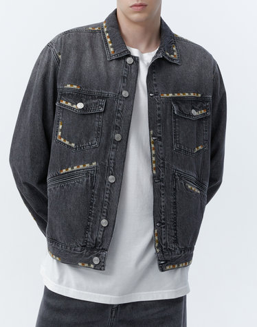 [ISABEL MARANT MEN] 블랙 짜임배색 면 데님자켓