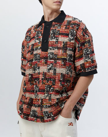 [ISABEL MARANT MEN] 레드 짜임 울혼방 반팔카라니트