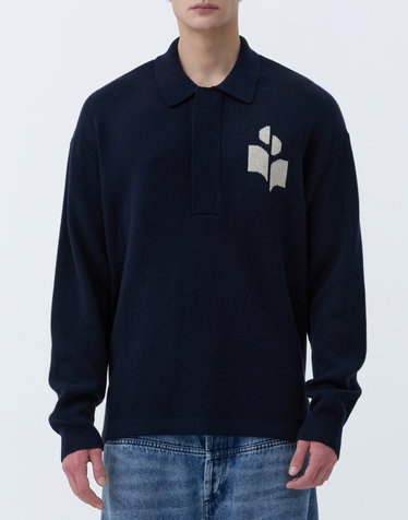 [ISABEL MARANT MEN] 네이비 로고프린트 울혼방 긴팔카라니트