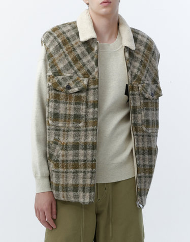 [ISABEL MARANT MEN] 카키 체크 울혼방 집업베스트
