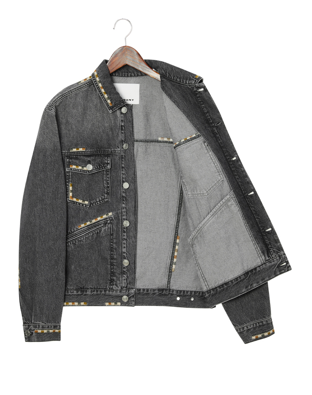 이자벨마랑남성 [ISABEL MARANT MEN] 블랙 짜임배색 면 데님자켓 착용컷
