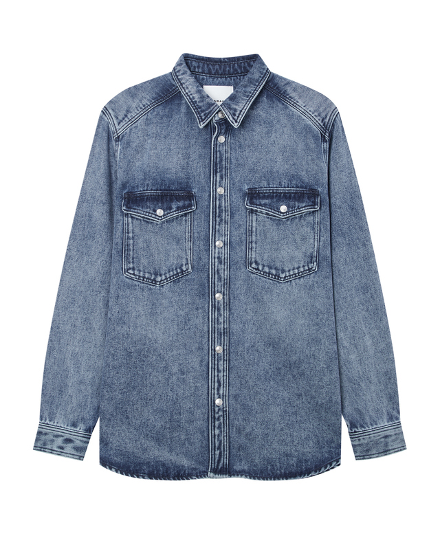 이자벨마랑남성 [ISABEL MARANT MEN] 블루 워싱 면혼방 데님셔츠 밝은 블루 착용컷