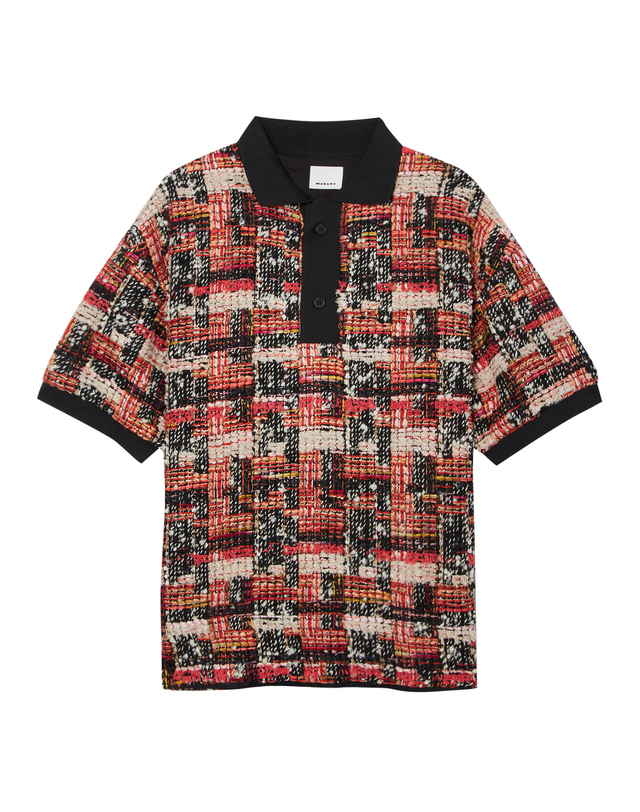 이자벨마랑남성 [ISABEL MARANT MEN] 레드 짜임 울혼방 반팔카라니트 착용컷