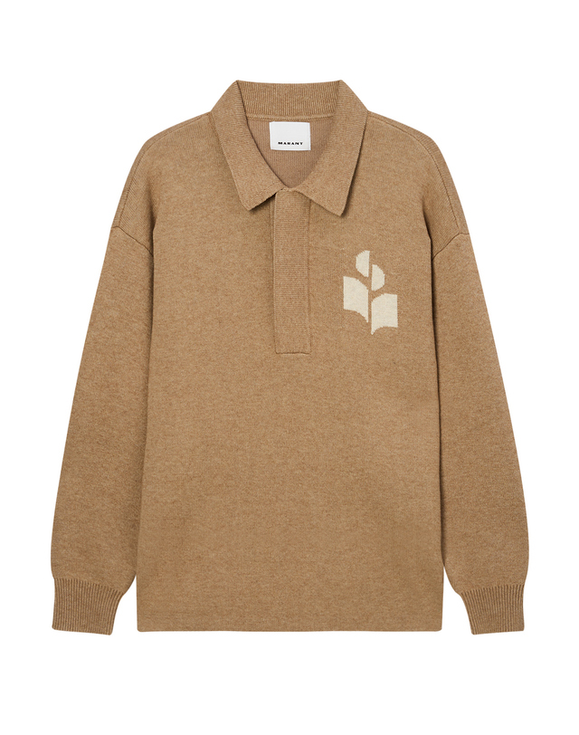 이자벨마랑남성 [ISABEL MARANT MEN] 카멜 로고프린트 울혼방 긴팔카라니트 캐멀 착용컷