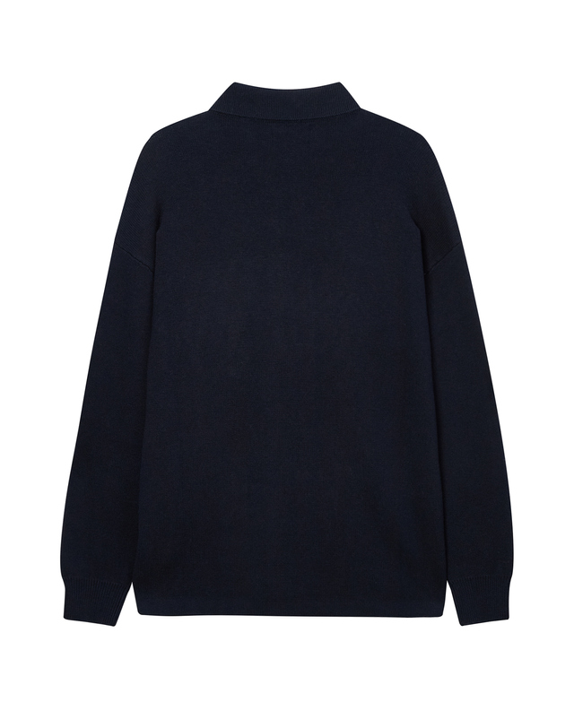 이자벨마랑남성 [ISABEL MARANT MEN] 네이비 로고프린트 울혼방 긴팔카라니트 진한 네이비 착용컷
