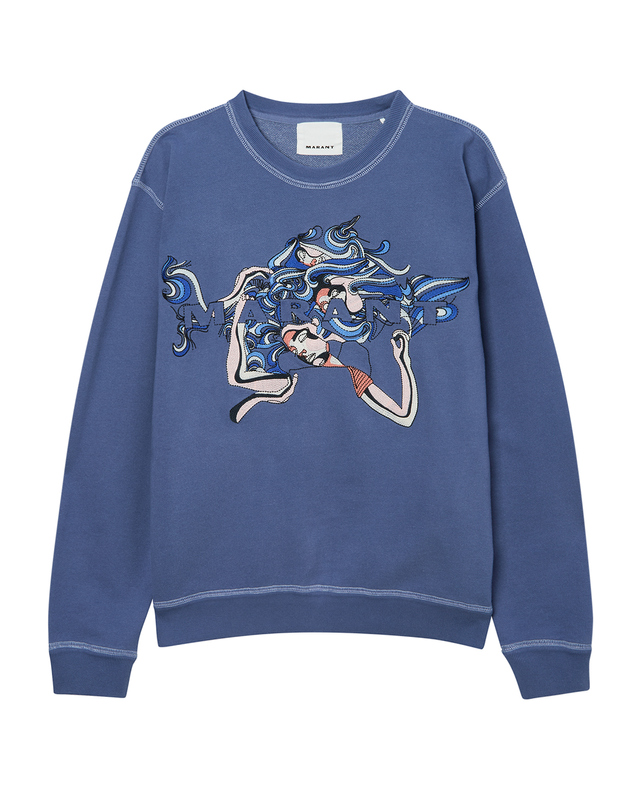 이자벨마랑남성 [ISABEL MARANT MEN] 블루 자수장식 면혼방 긴팔티셔츠 착용컷
