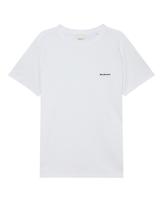 이자벨마랑남성 [ISABEL MARANT MEN] 화이트 로고자수 면 반팔티셔츠 흰색 착용컷
