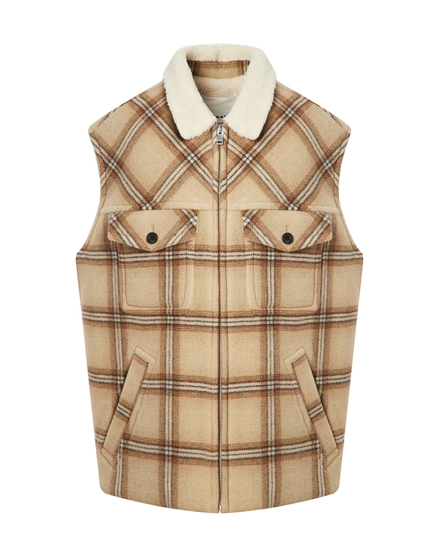 이자벨마랑남성 [ISABEL MARANT MEN] 카멜 체크 울혼방 집업베스트 캐멀 착용컷