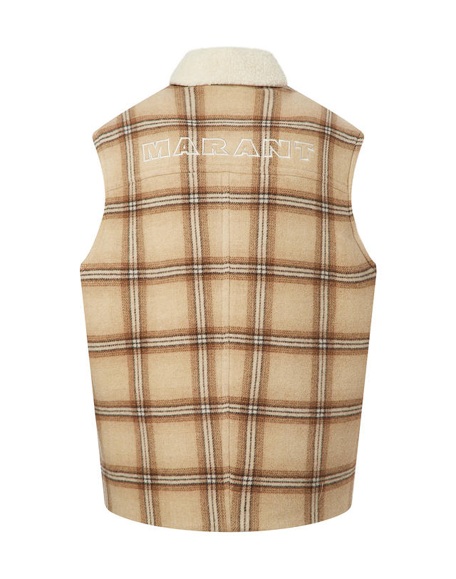 이자벨마랑남성 [ISABEL MARANT MEN] 카멜 체크 울혼방 집업베스트 캐멀 착용컷