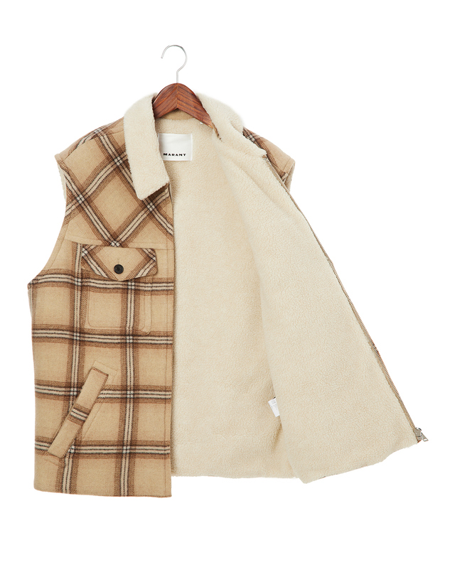 이자벨마랑남성 [ISABEL MARANT MEN] 카멜 체크 울혼방 집업베스트 캐멀 착용컷