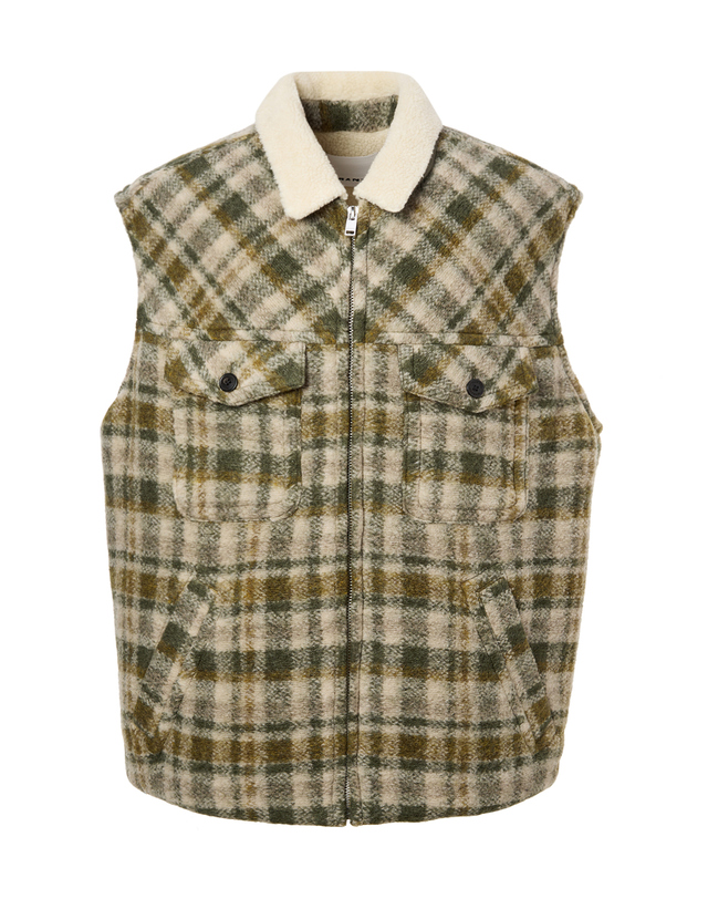 이자벨마랑남성 [ISABEL MARANT MEN] 카키 체크 울혼방 집업베스트 착용컷